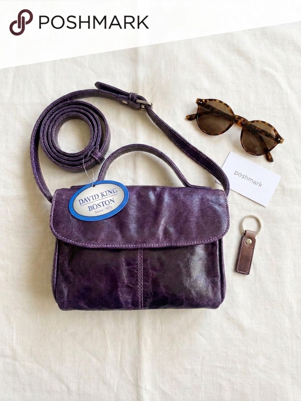 NWT David King & Co. Boston Purple Leather Crossbody Purse Bag